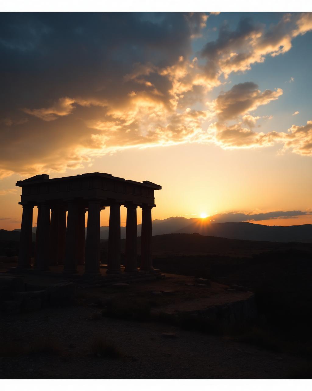 Greek Doric temple in the Valley of the Temples at sunset