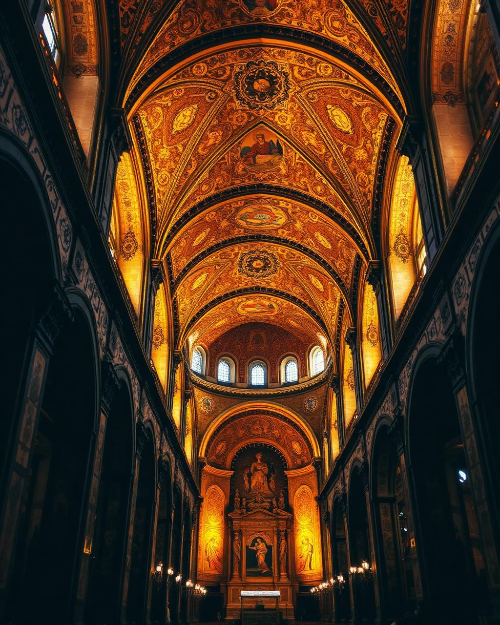 Golden Byzantine mosaics inside a Sicilian Norman cathedral