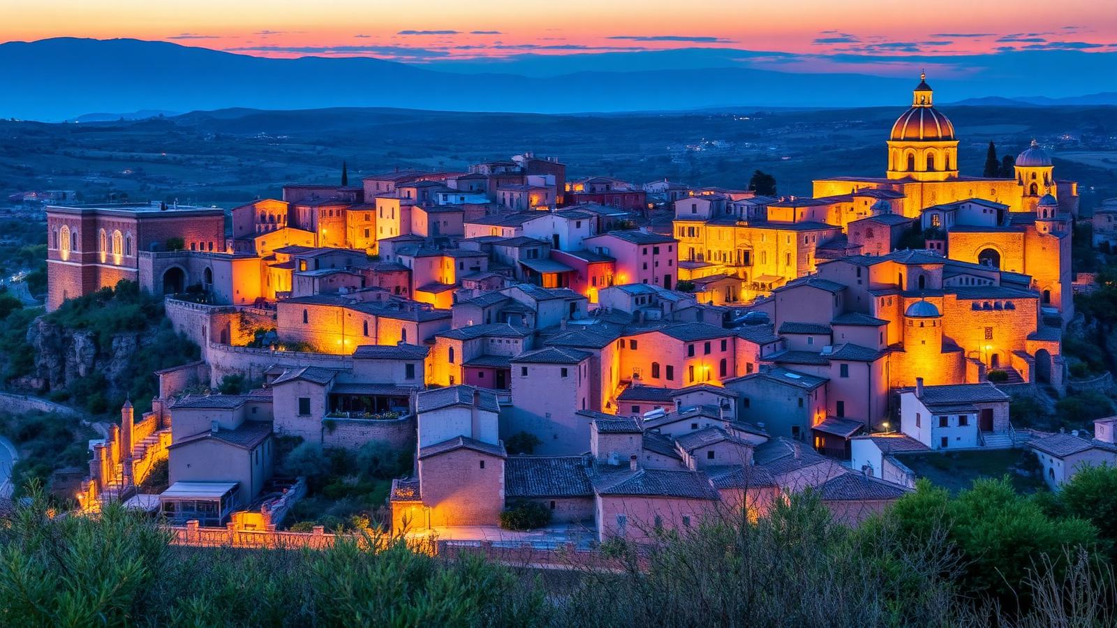 The Baroque town of Ragusa Ibla lit at dusk